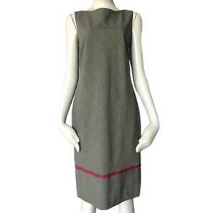 LAURA ASHLEY Brown Plaid 96% Wool Sleeveless Knee Length Shift Dress Size 8 US